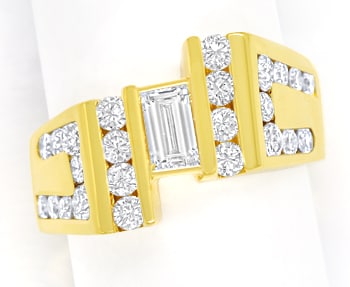 Foto 1 - Design-Gelbgoldring Diamant Baguette und Brillanten 18K, S1598