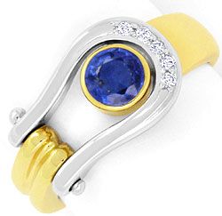 Foto 1 - Brillanten-Ring mit Safir / Saphir, Gelbgold-Weißgold, S4456