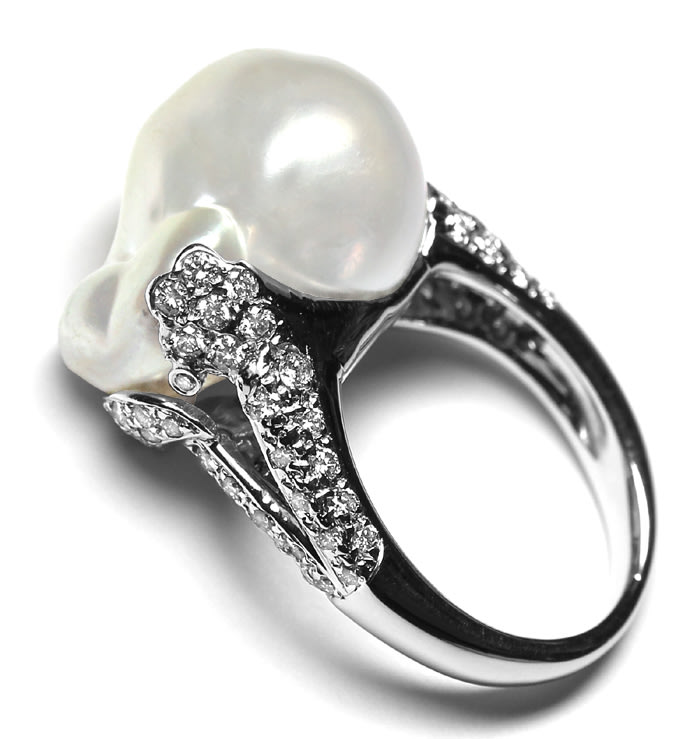 Foto 4 - Unikat Ring Riesen-Perle Diamanten Weißgold, S5330