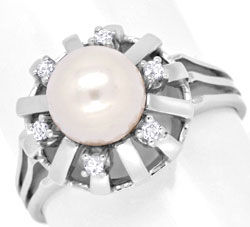 Foto 1 - Ring mit Leicht Rosa Akoya Zuchtperle, 6 Diamanten, S6669